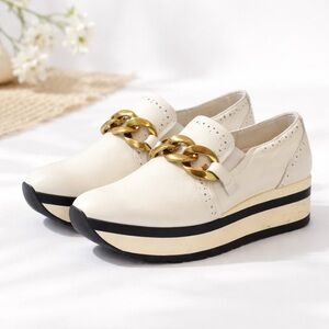 Dolce Vita Jhenee Platform Sneaker 8.5 Leather White Black Gold Chain